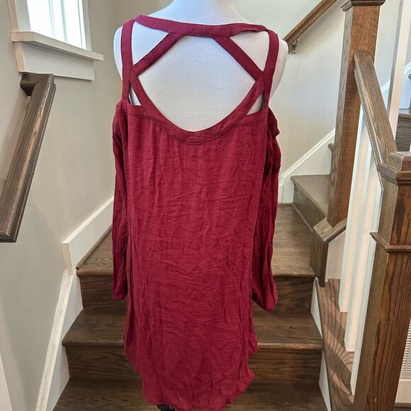 THML Violetta Cold Shoulder Embroidered Long Sleeve Dress Burgundy Size Medium - Picture 5 of 12